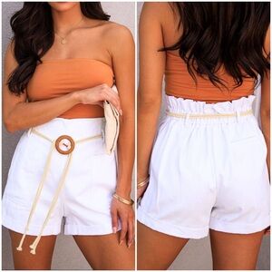 White Denim Belted High Rise Shorts size Medium